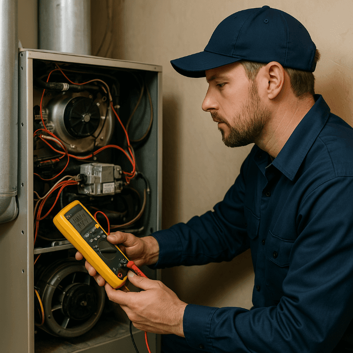 Technician servicing an HVAC unit Technician servicing an HVAC unit